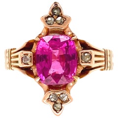 Antique Victorian 1.91 Carat Pink Sapphire and Diamond Gold Ring Estate Fine Jewelry