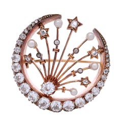Luna creciente victoriana de 1910 en oro rosa de 18 quilates con 2,80 quilates en diamantes