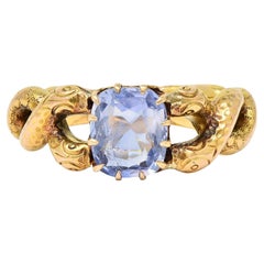 Bague serpent de l'époque victorienne en or jaune 14 carats avec saphir de 1,92 carat