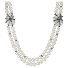 Victorian 192.53 Gms. Pearl and 5.4Cts. Diamond Beaded Necklace 36"