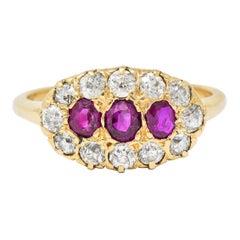 Victorian 1.93 Carat Diamond Ruby 14 Karat Gold Cluster Ring