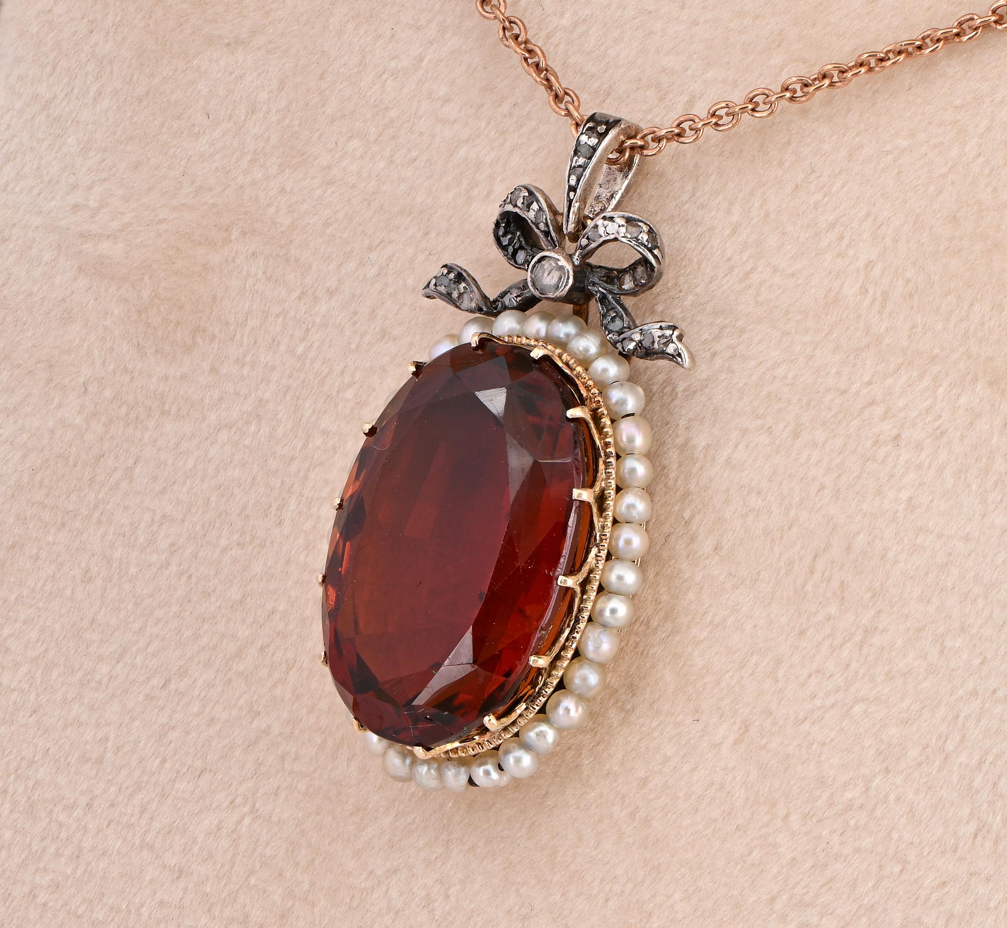 Donna Vittoriano 19.30 Ct. Ciondolo con perla e diamante Citrino Madeira in vendita