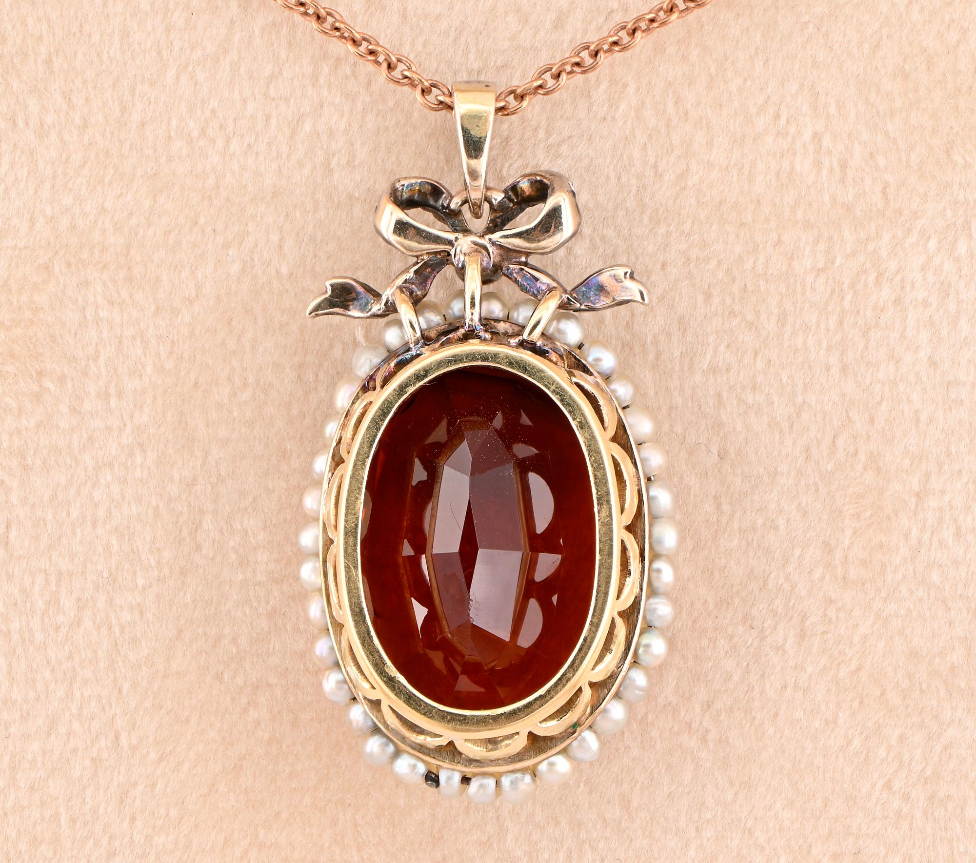 Women's Victorian 19.30 Ct. Madeira Citrine Diamond Pearl Pendant For Sale