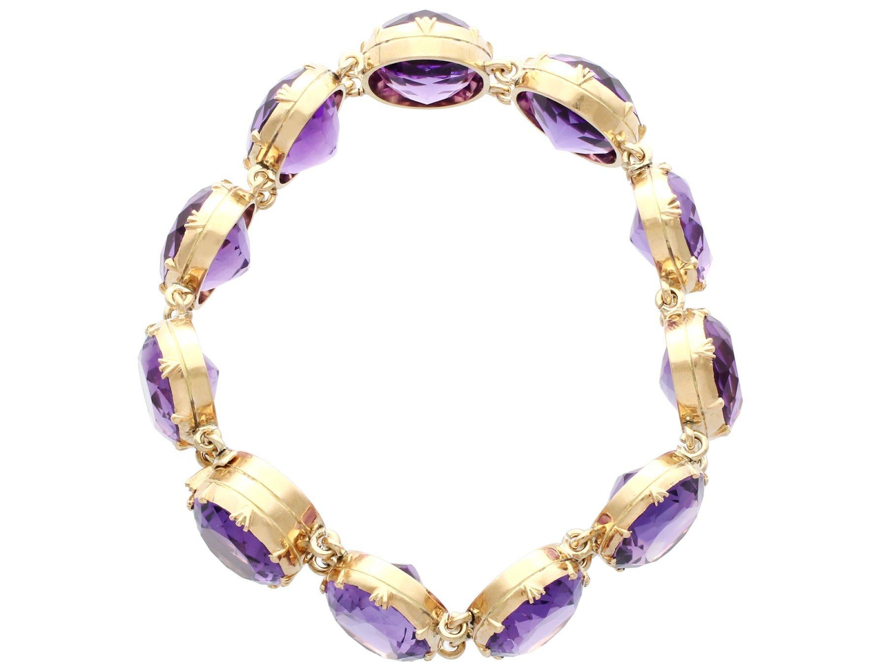 A stunning, fine and impressive antique 1870's Victorian 193.38 carat amethyst and 12 carat yellow gold bracelet; part of our diverse antique jewellery and estate jewelry collections.

This stunning antique Victorian bracelet has been crafted in