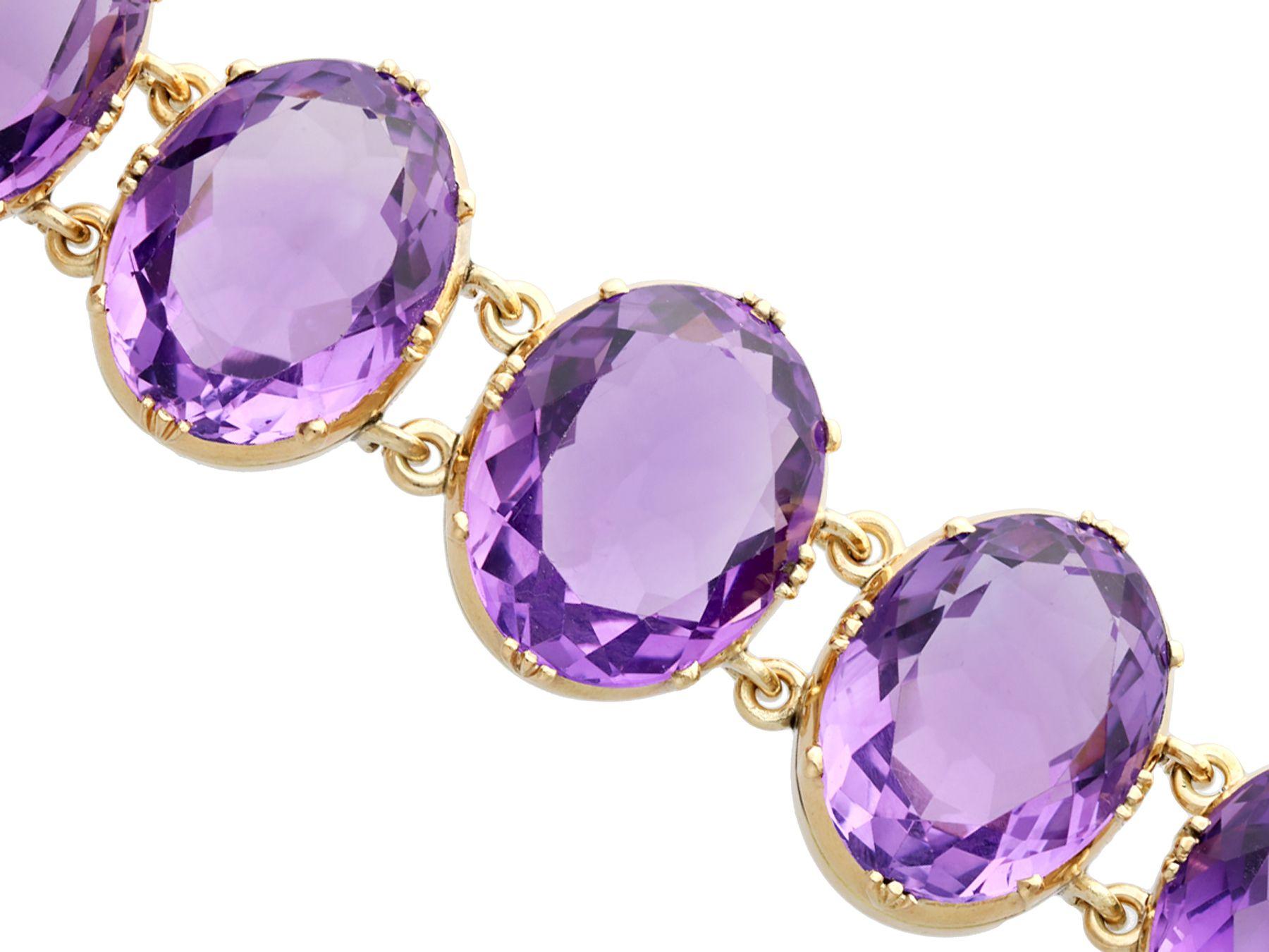 Oval Cut Victorian 193.38 Carat Amethyst and Yellow Gold Bracelet