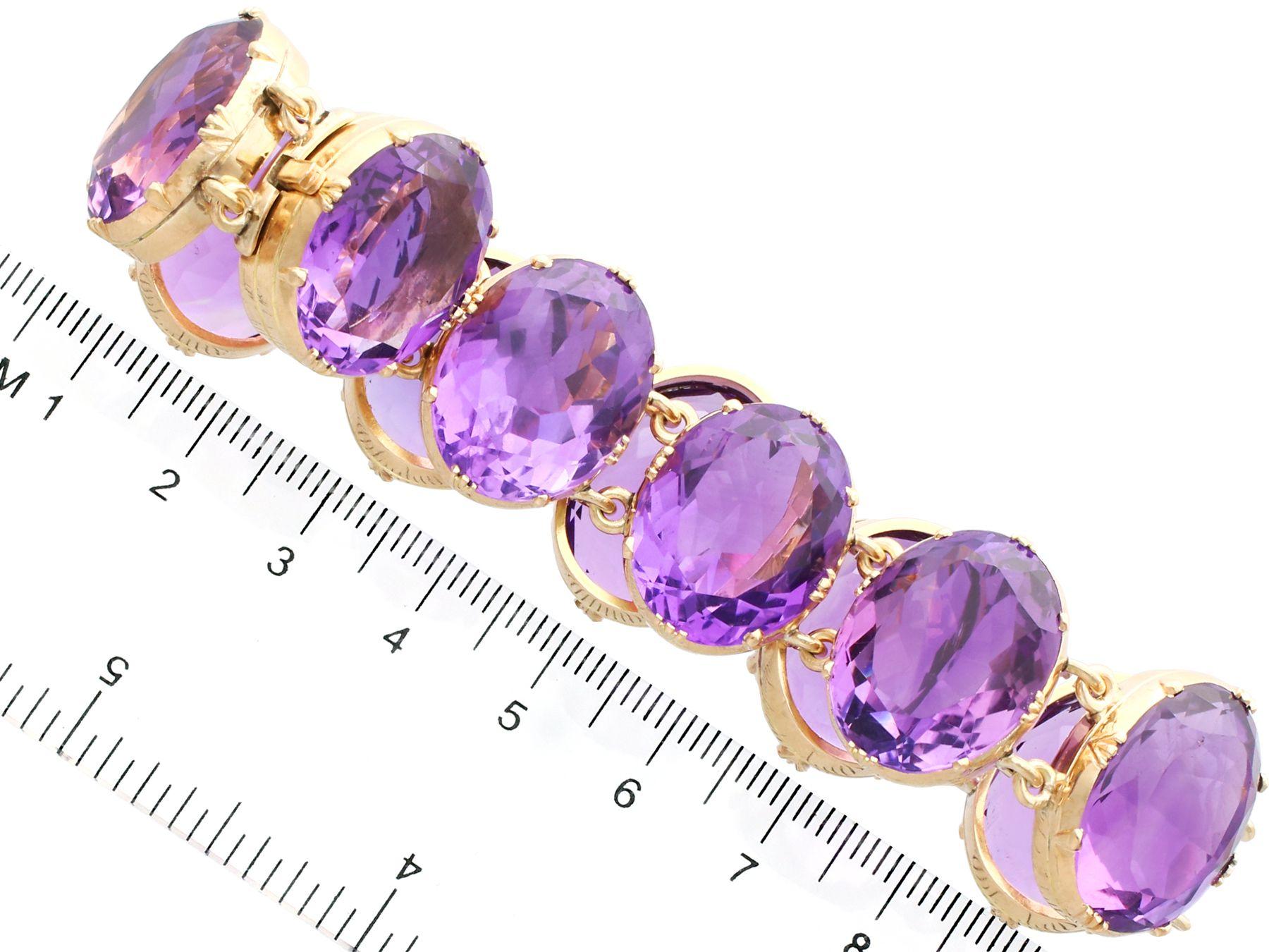 Victorian 193.38 Carat Amethyst and Yellow Gold Bracelet 3