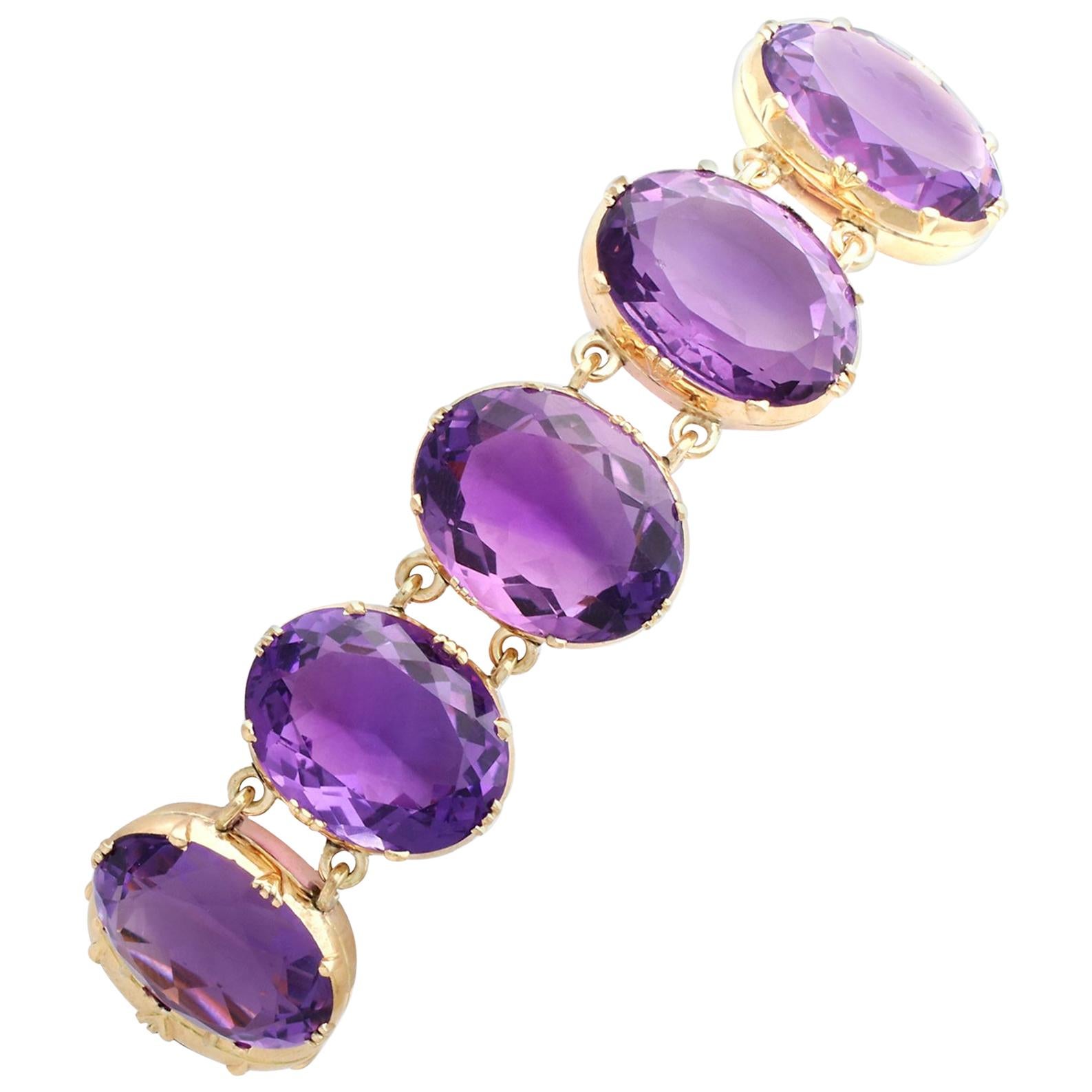Victorian 193.38 Carat Amethyst and Yellow Gold Bracelet