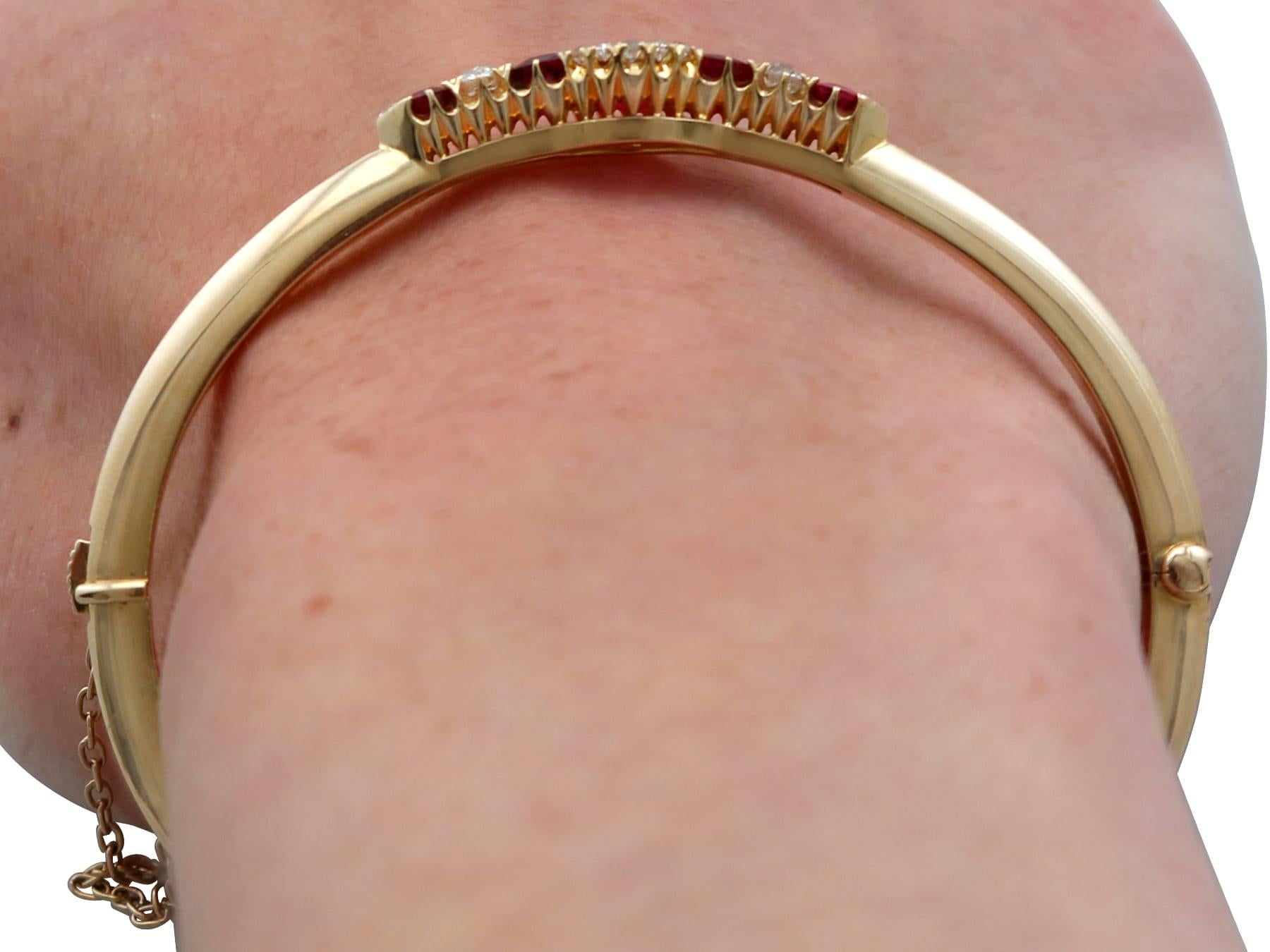 Victorian 1.95 Carat Ruby and 0.40 Carat Diamond 15k Yellow Gold Bangle For Sale 5