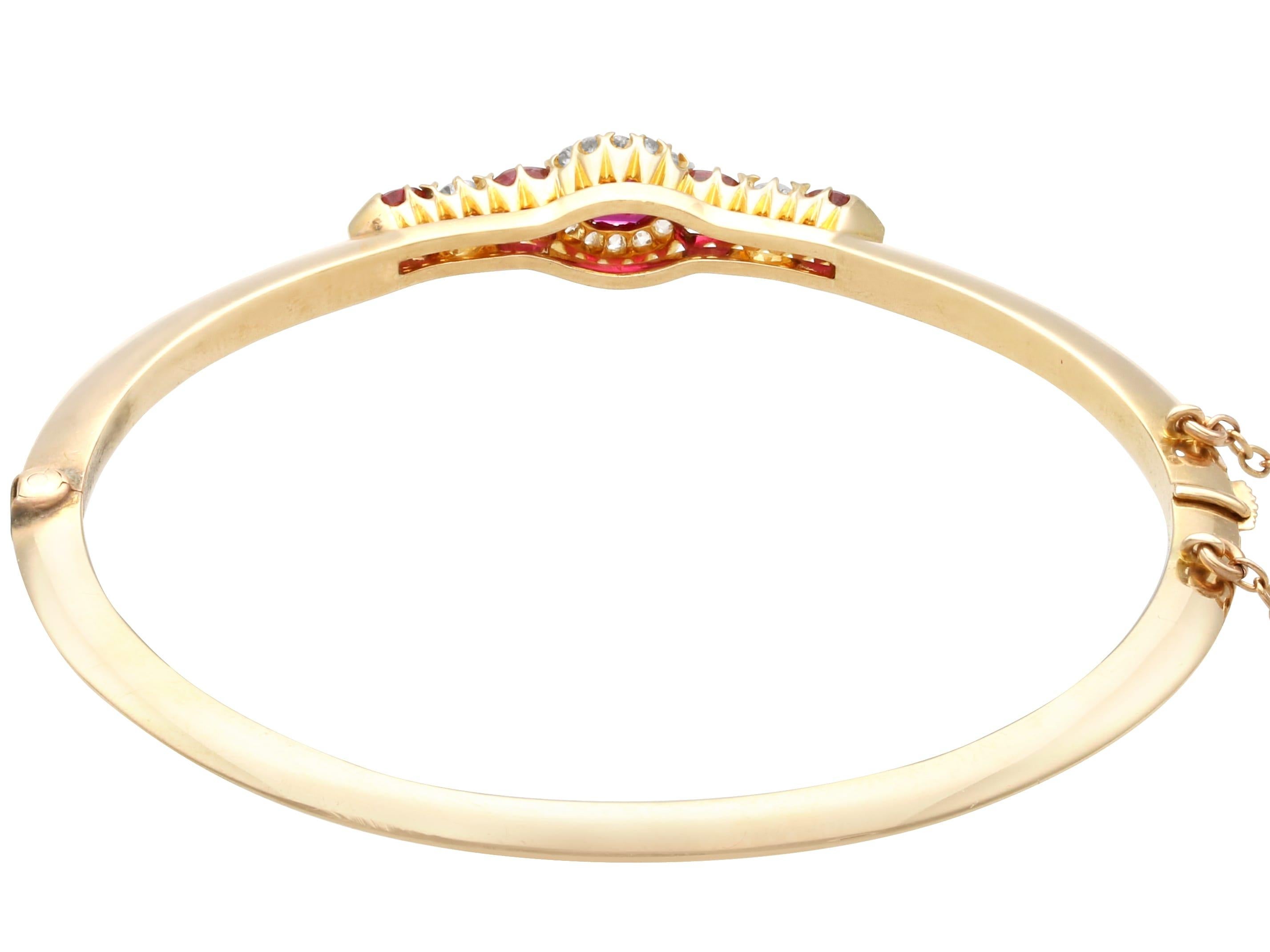 Victorian 1.95 Carat Ruby and 0.40 Carat Diamond 15k Yellow Gold Bangle In Excellent Condition For Sale In Jesmond, Newcastle Upon Tyne