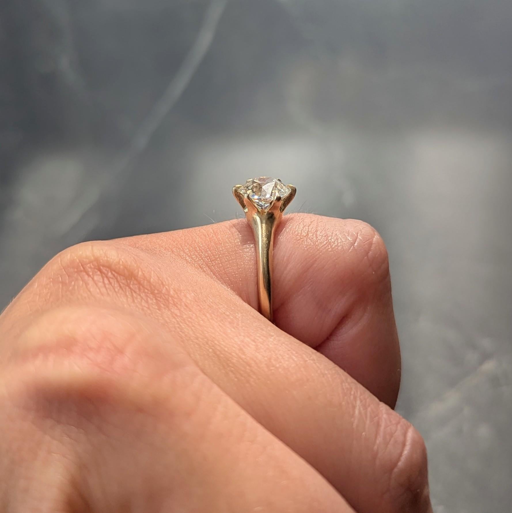 Victorian 1.96 CT European Diamond 14K Gold Antique Solitaire Engagement Ring For Sale 5