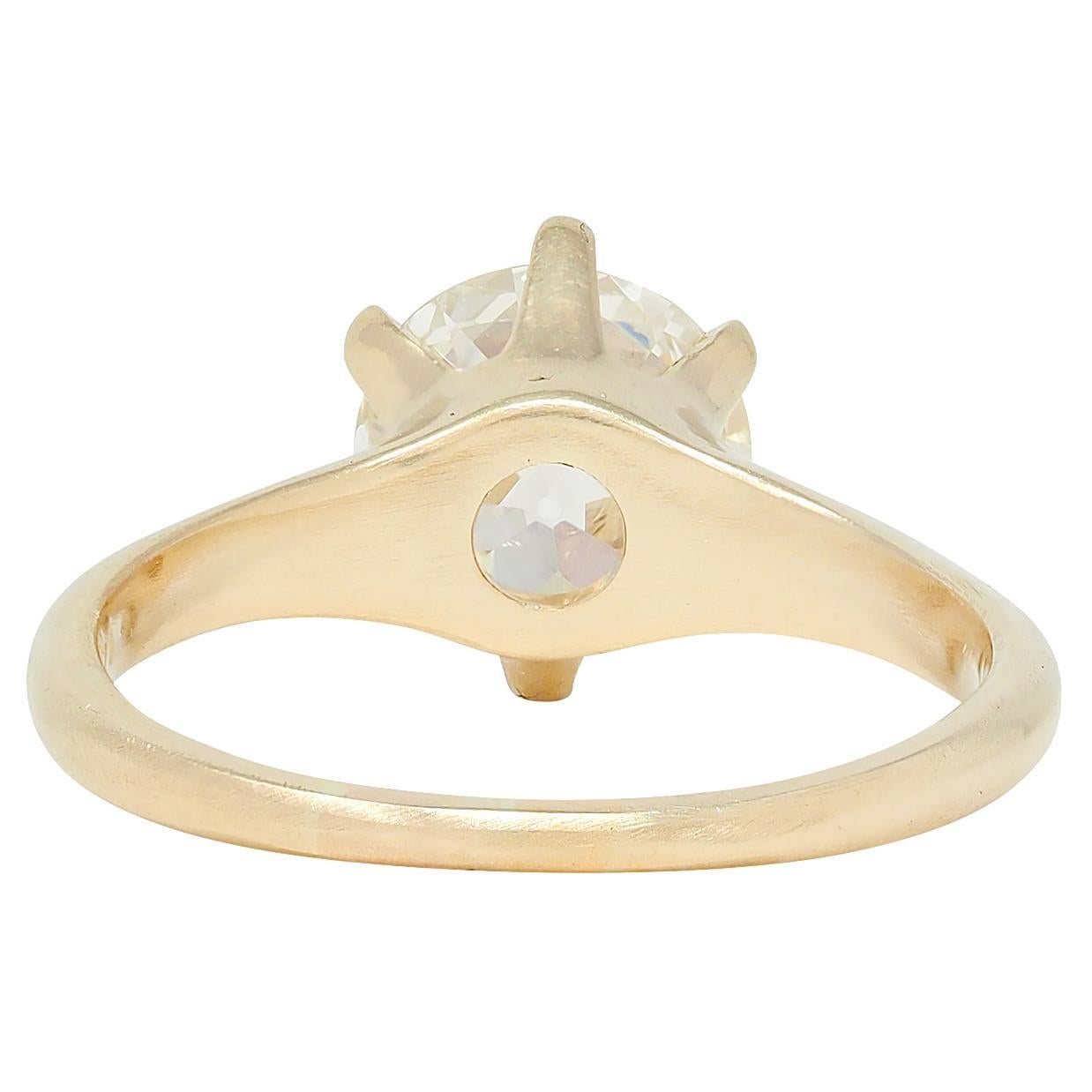 Victorian 1.96 CT European Diamond 14K Gold Antique Solitaire Engagement Ring In Excellent Condition For Sale In Philadelphia, PA
