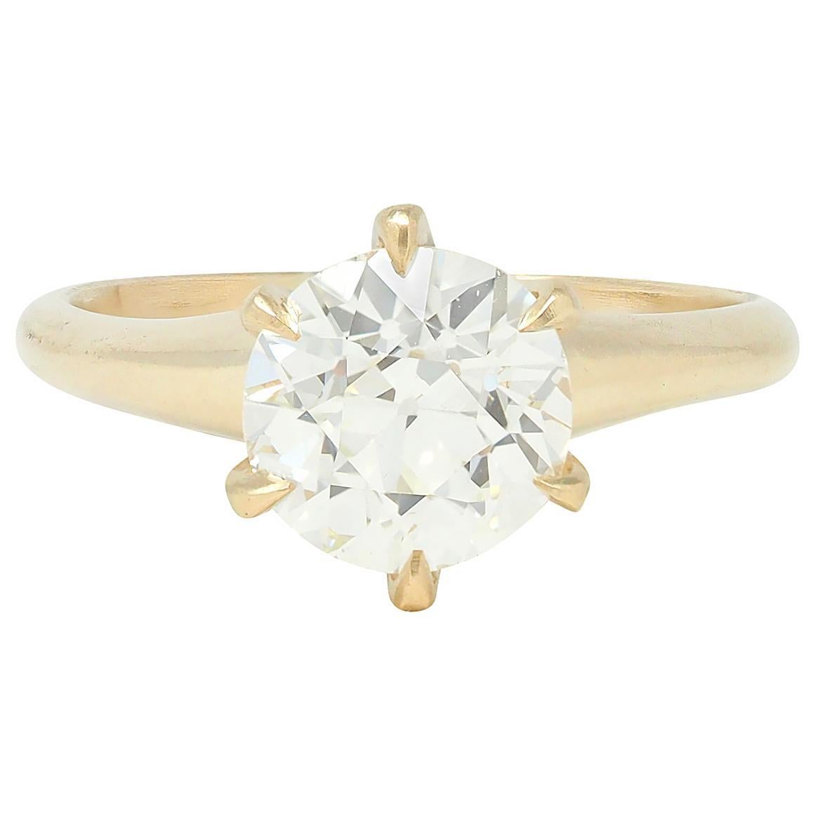 Victorian 1.96 CT European Diamond 14K Gold Antique Solitaire Engagement Ring For Sale 2