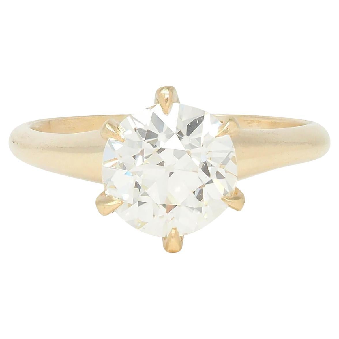 Victorian 1.96 CT European Diamond 14K Gold Antique Solitaire Engagement Ring For Sale