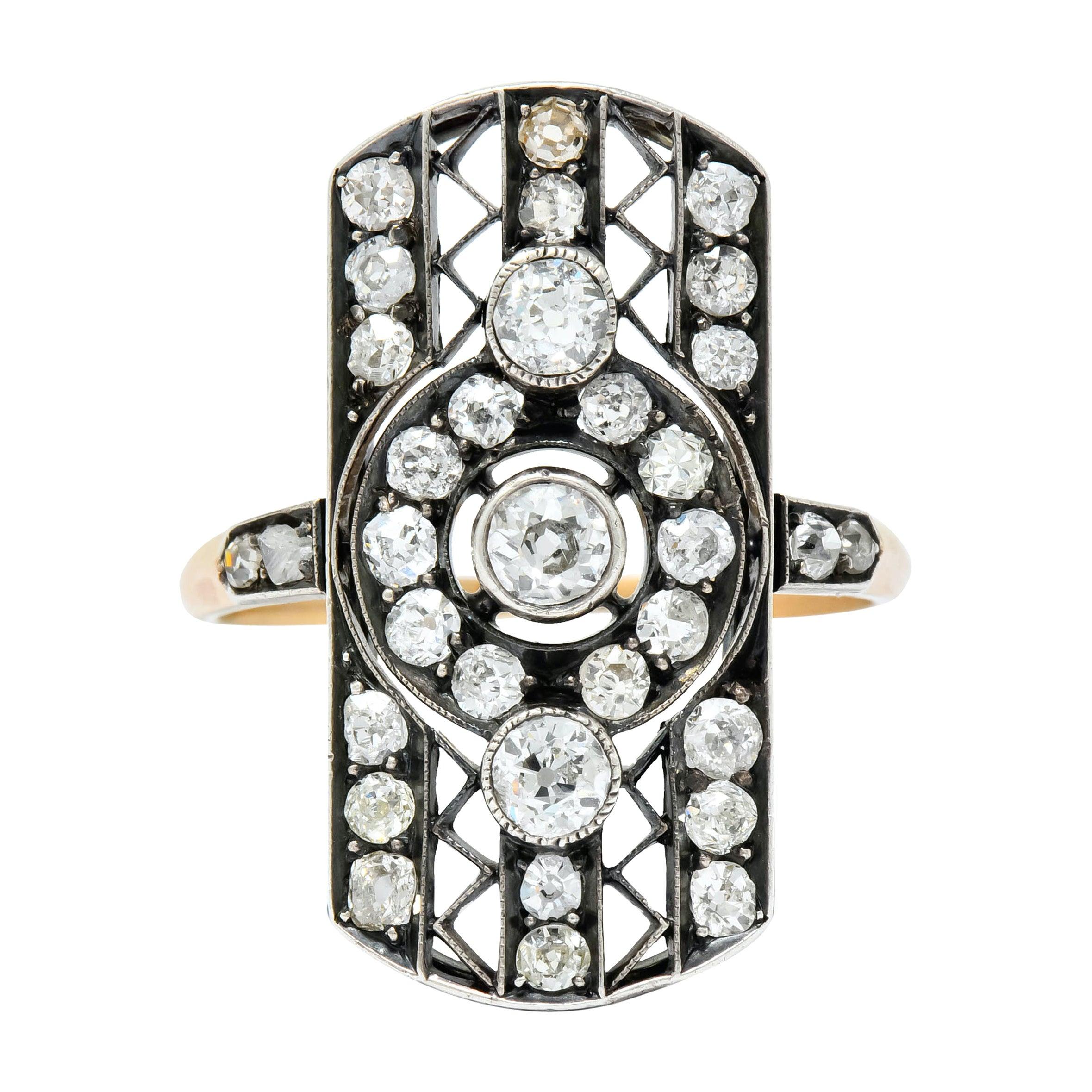 Victorian 1.98 Carat Diamond Silver-Topped 14 Karat Gold Dinner Ring
