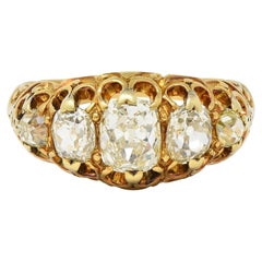 Victorian 1.98 CTW Old Mine Cut Diamond 14 Karat Gold Five Stone Band Ring