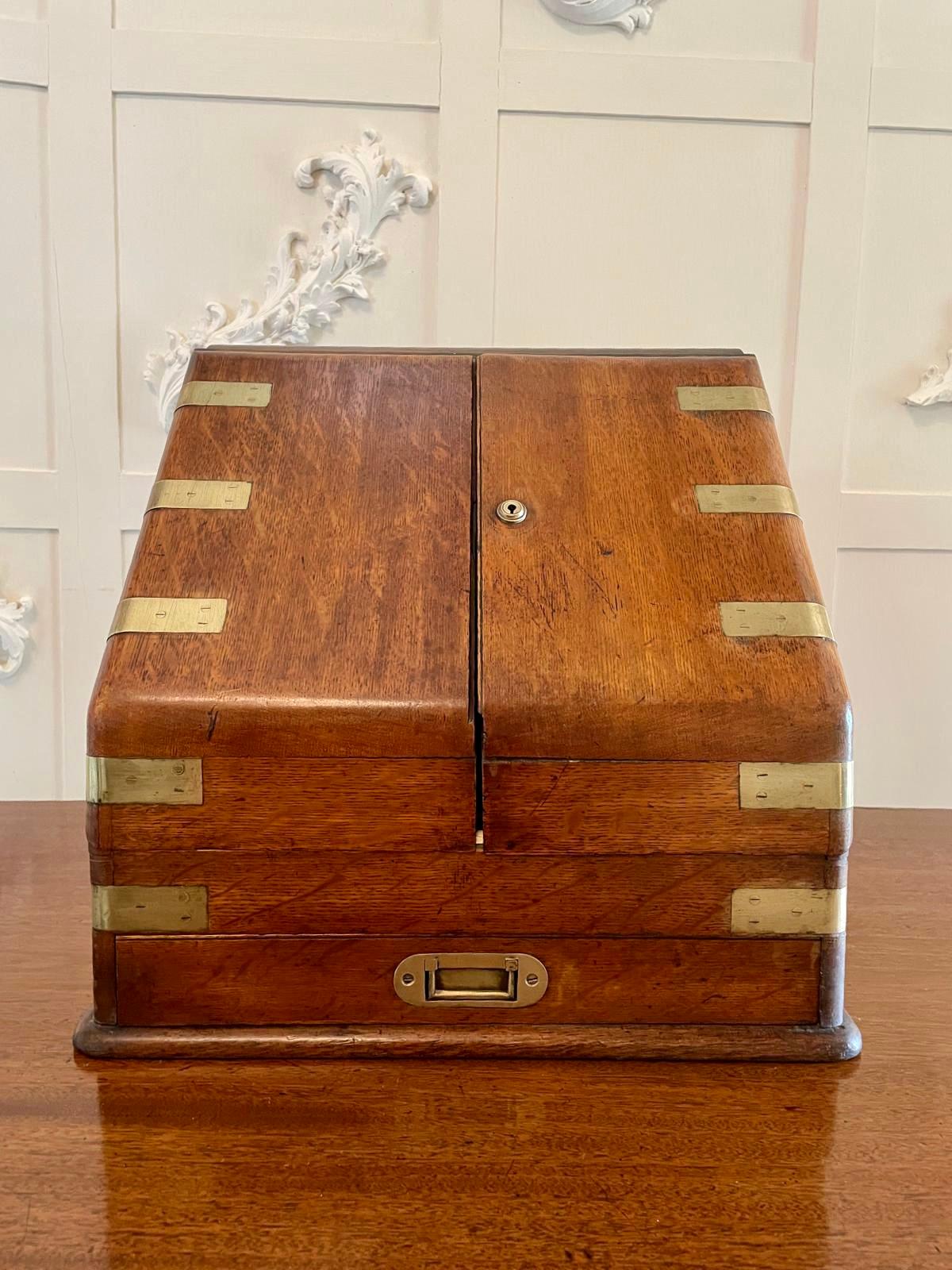 Victorian 19th Century Antique Figured Oak Military Stationery Box 4