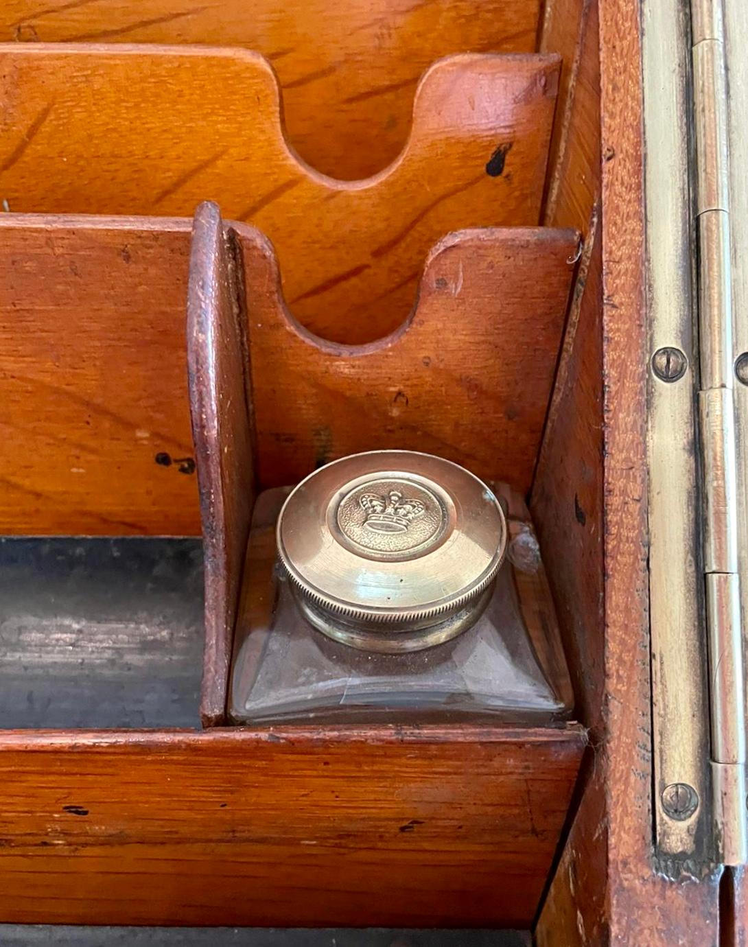 English Victorian 19th Century Antique Figured Oak Military Stationery Box