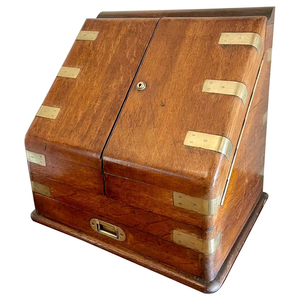 Victorian 19th Century Antique Figured Oak Military Stationery Box