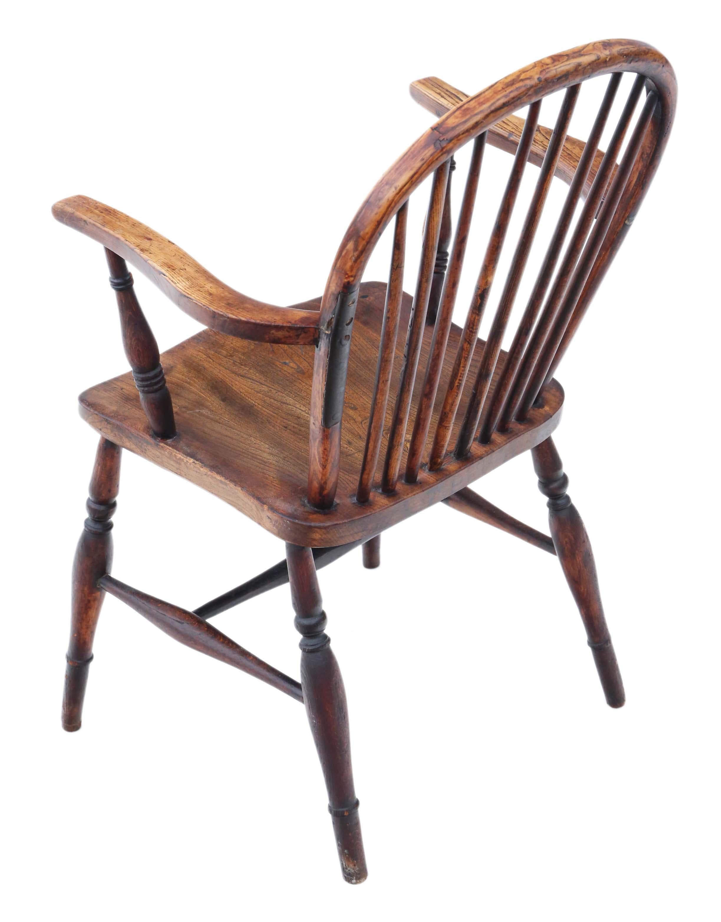 Victorian 19th Century Ash Elm Yew Windsor Chair Dining Armchair In Good Condition In Wisbech, Cambridgeshire
