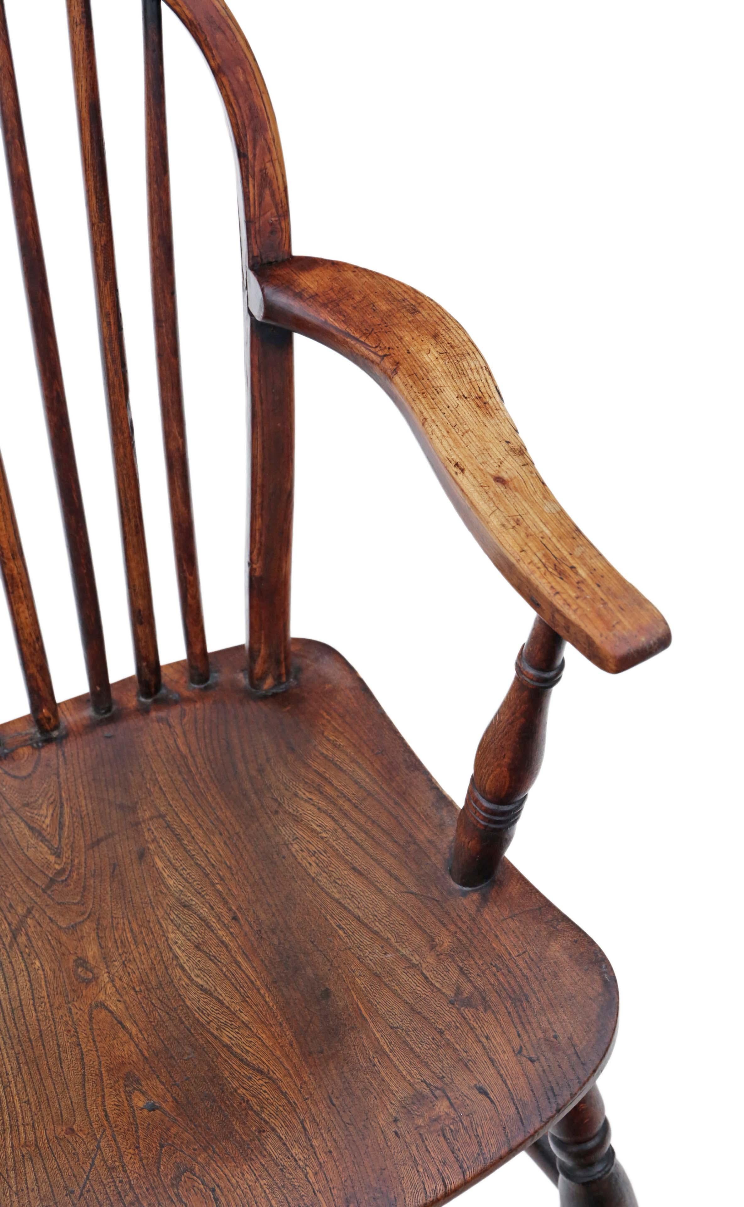 Victorian 19th Century Ash Elm Yew Windsor Chair Dining Armchair 3