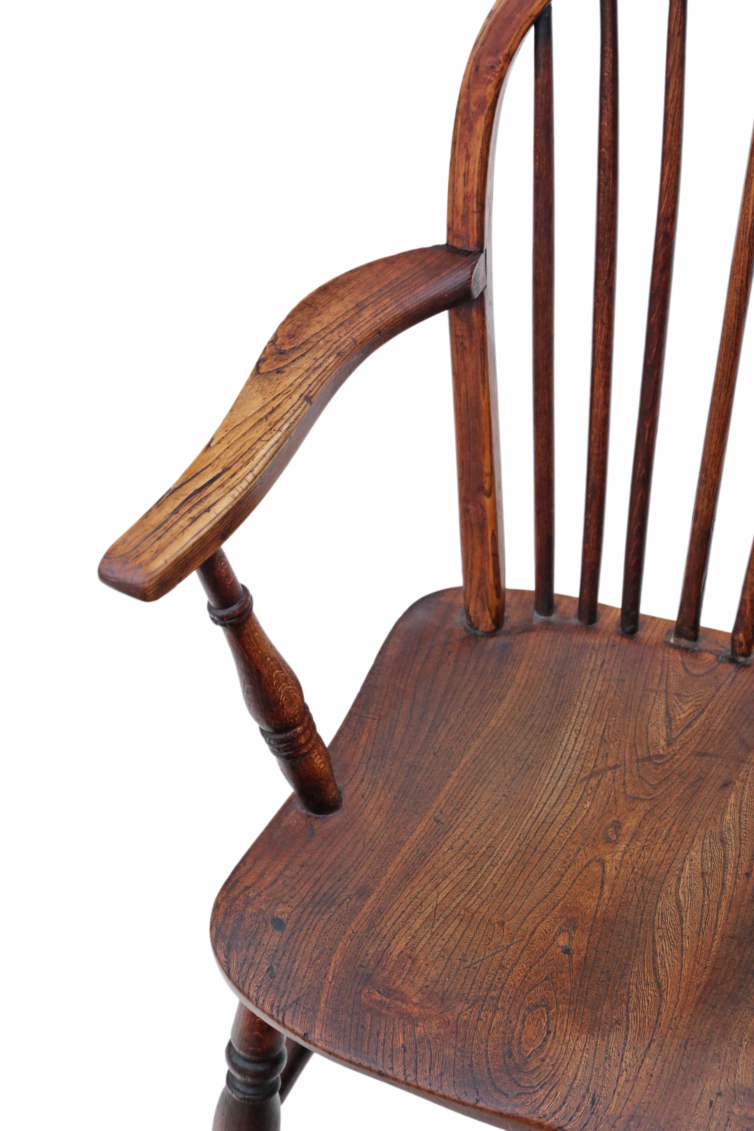 Victorian 19th Century Ash Elm Yew Windsor Chair Dining Armchair 4