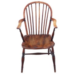 Victorian 19th Century Ash Elm Yew Windsor Chair Dining Armchair