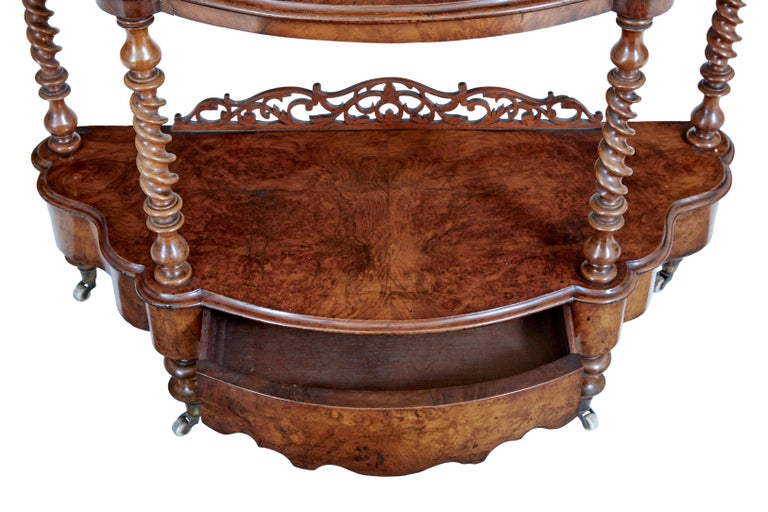 High Victorian Victorian 19th Century Burr Walnut 3 Tiered Stand For Sale