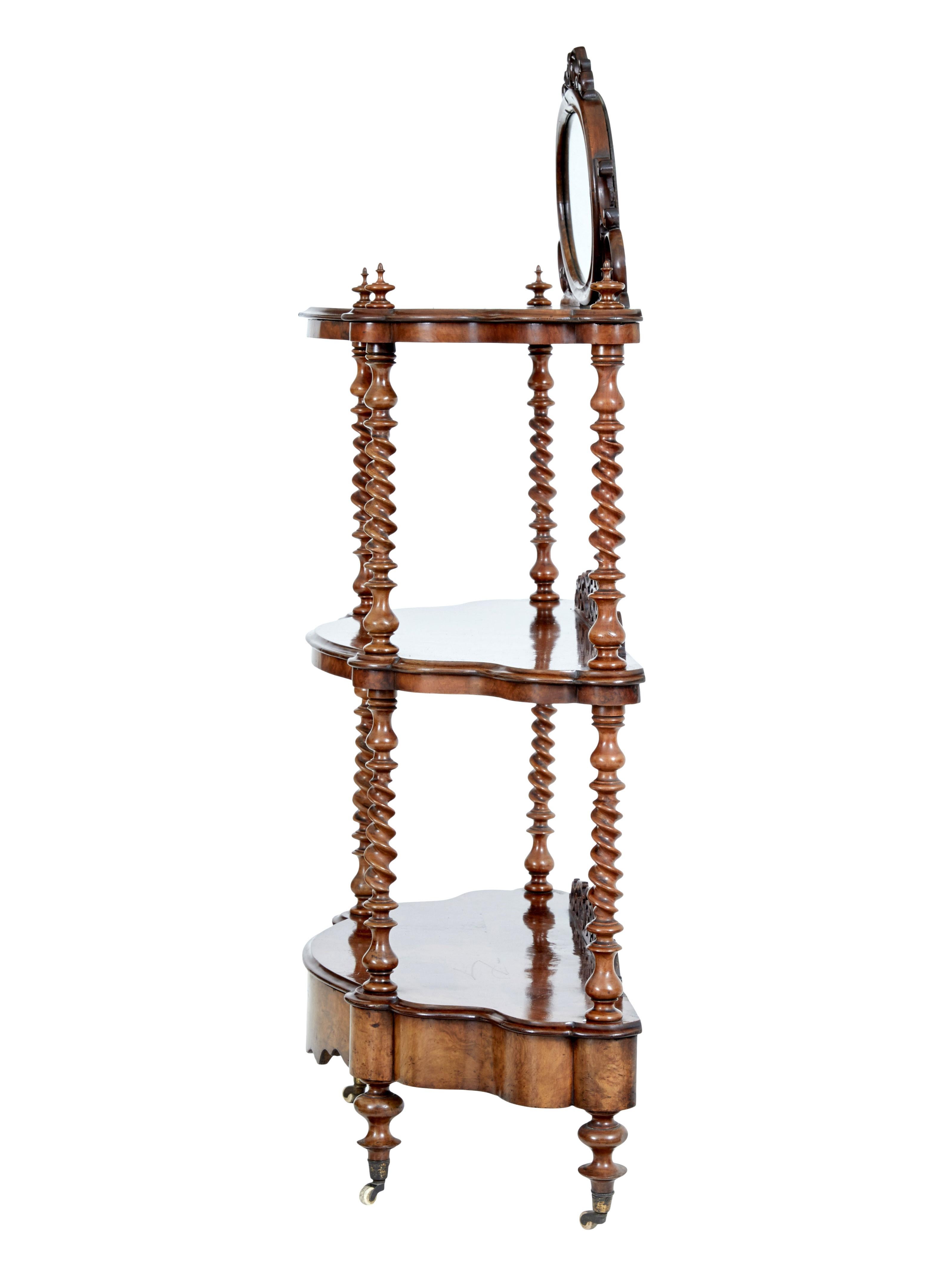 Victorian 19th Century Burr Walnut 3 Tiered Stand In Good Condition In Debenham, Suffolk