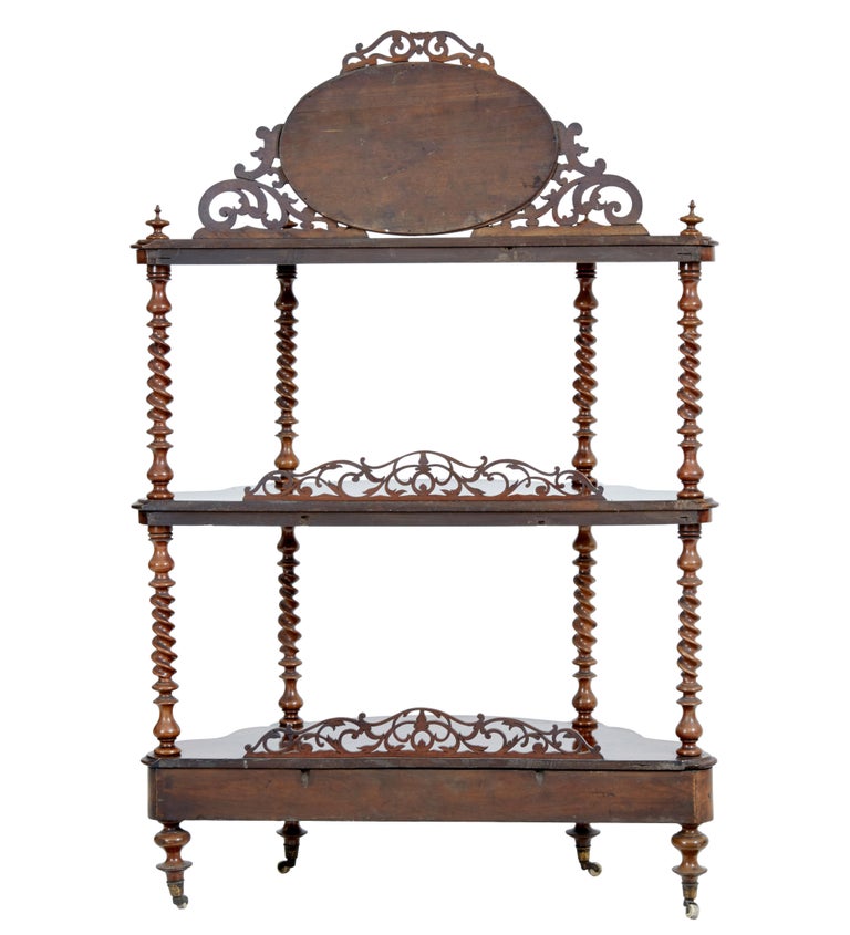 Victorian 19th Century Burr Walnut 3 Tiered Stand For Sale 2