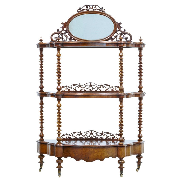 Victorian 19th Century Burr Walnut 3 Tiered Stand For Sale at 1stDibs