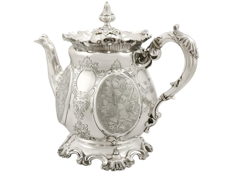 Victorian 19th Century English Sterling Silver Teapot For Sale at 1stdibs
