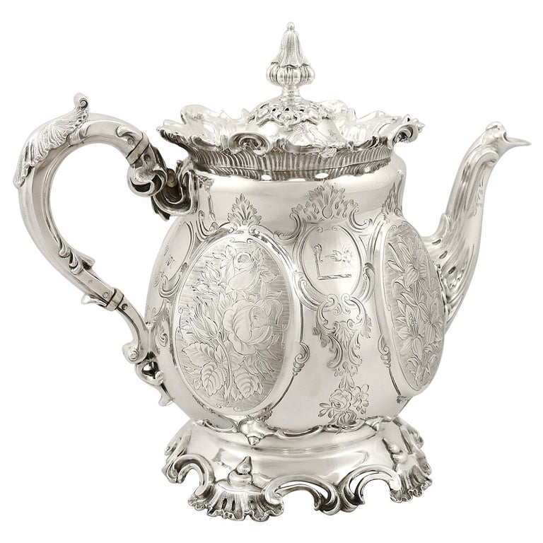 Victorian 19th Century English Sterling Silver Teapot For Sale at 1stdibs