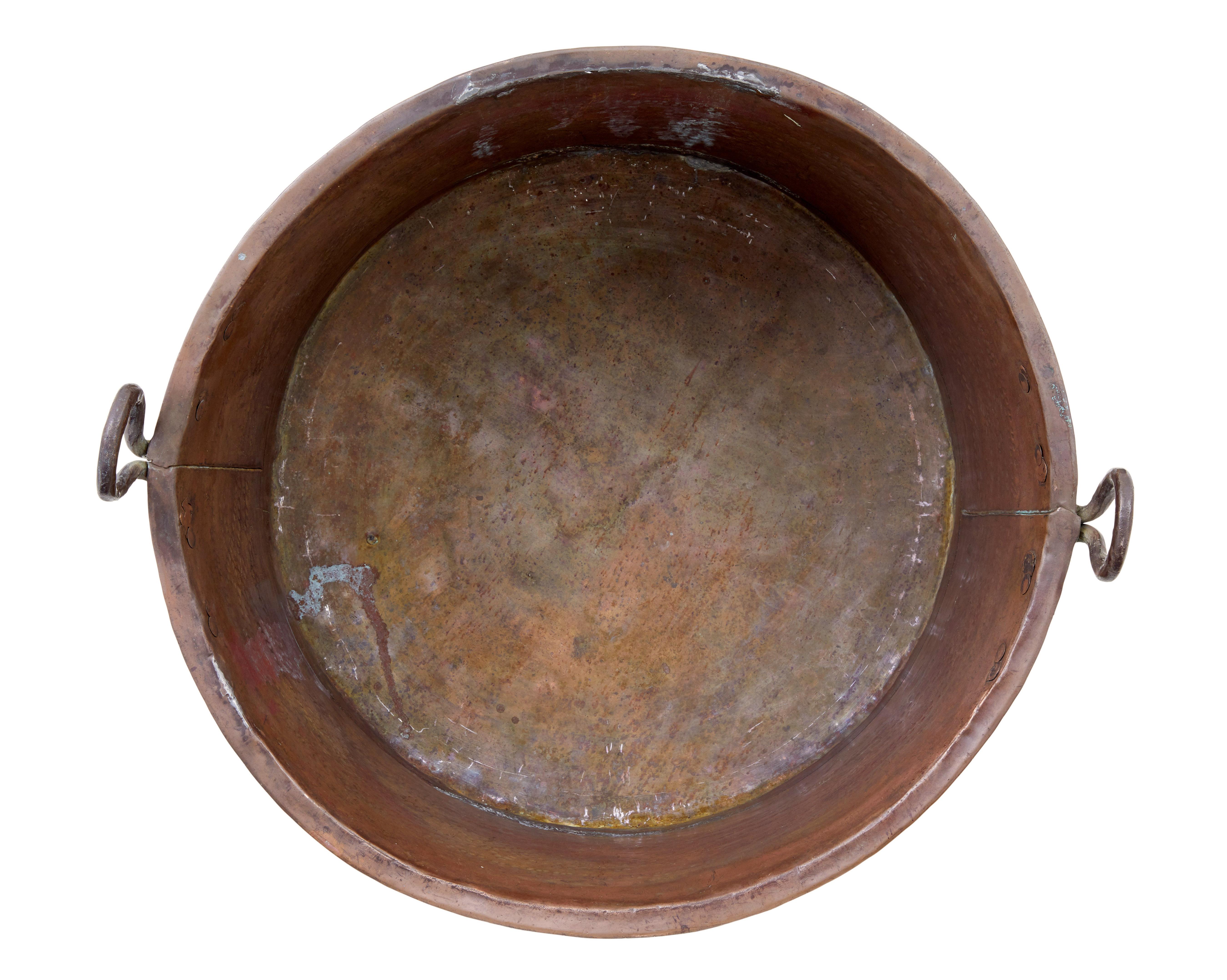 Victorian 19th century large copper cooking pot In Good Condition For Sale In Debenham, Suffolk