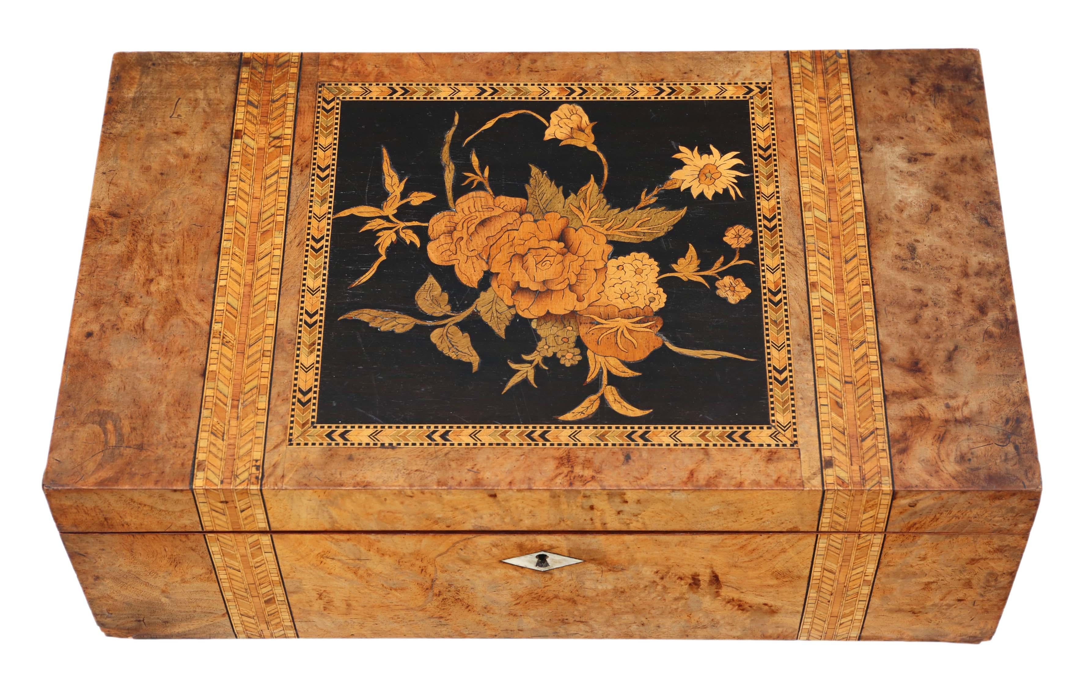 Victorian 19th Century Marquetry Writing Box Desk Table Slope In Good Condition In Wisbech, Cambridgeshire