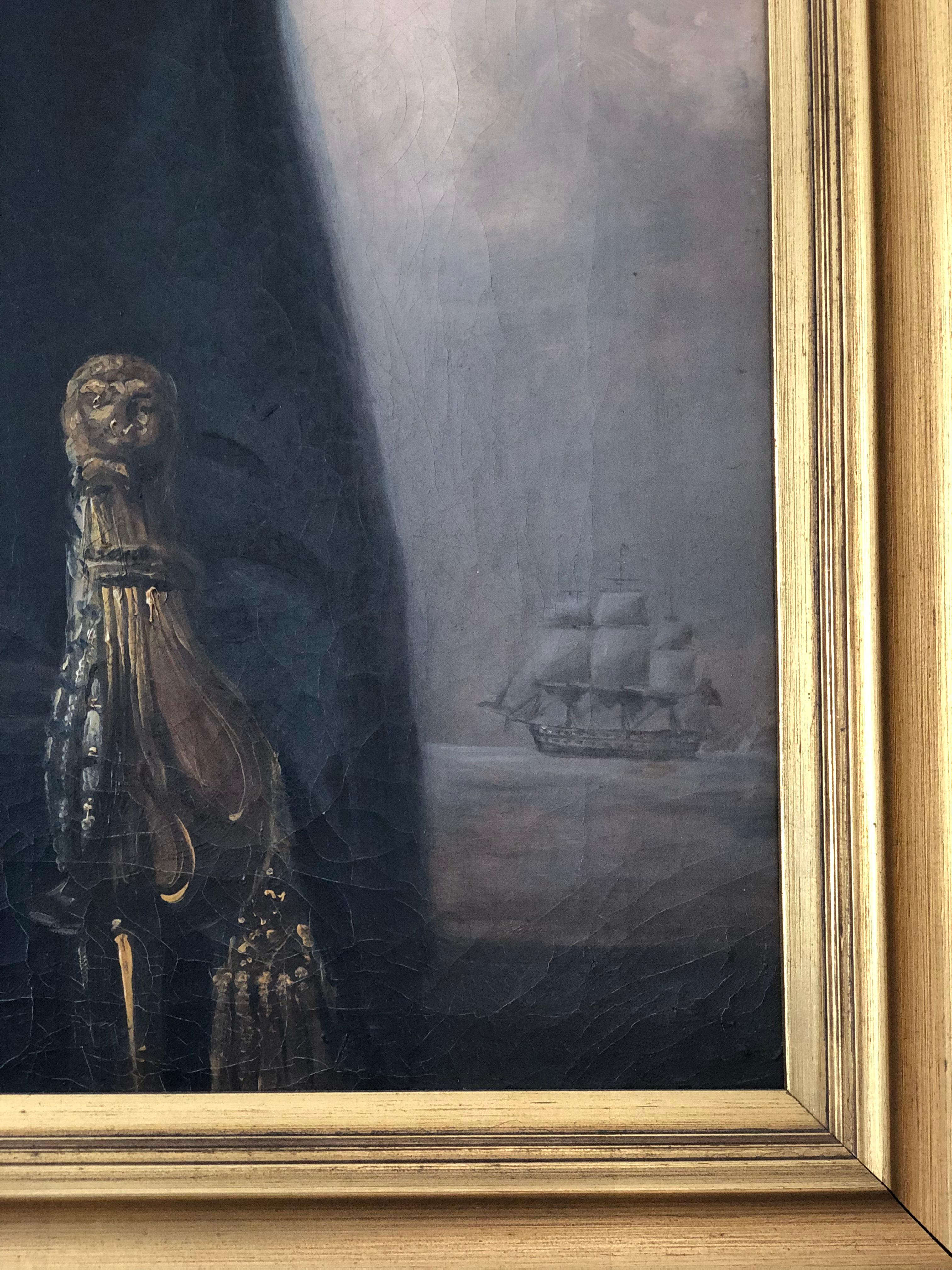 Retrato Victoriano del Siglo XIX de un Oficial Naval Británico Lienzo en venta