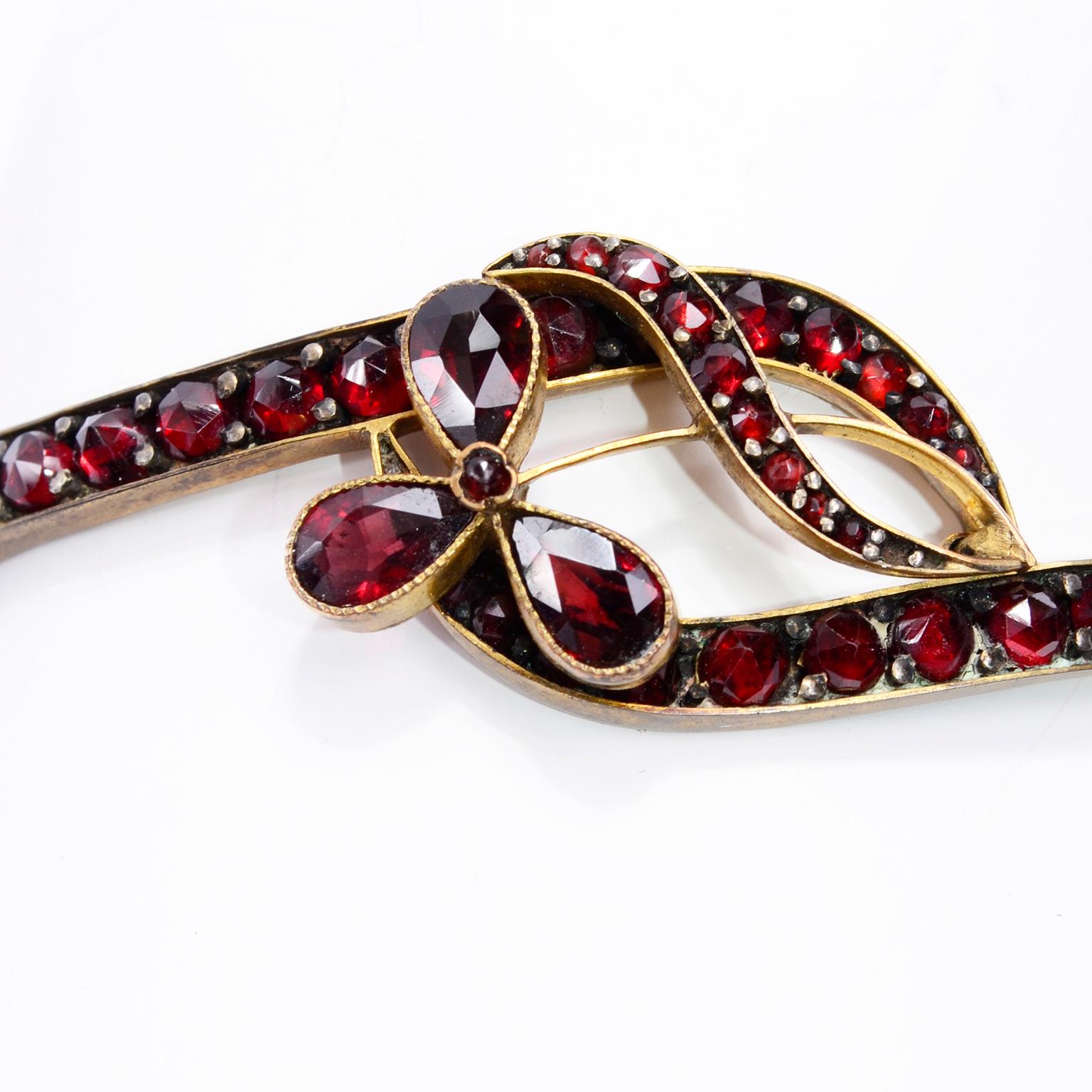 Victorian 19th Century Vintage Red Garnet Bangle Bracelet w Clasp & Chain 2