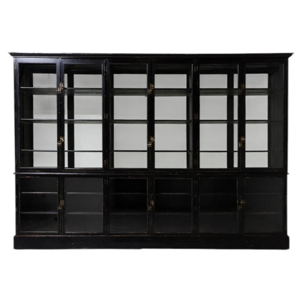Victorian 19th Monumental Ebonised & Glazed Cabinet Dresser Bookcase