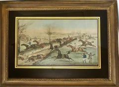 Victorian 19thC. British Lithograph of "Horse Racing" Reverse Glass Matte C.1875