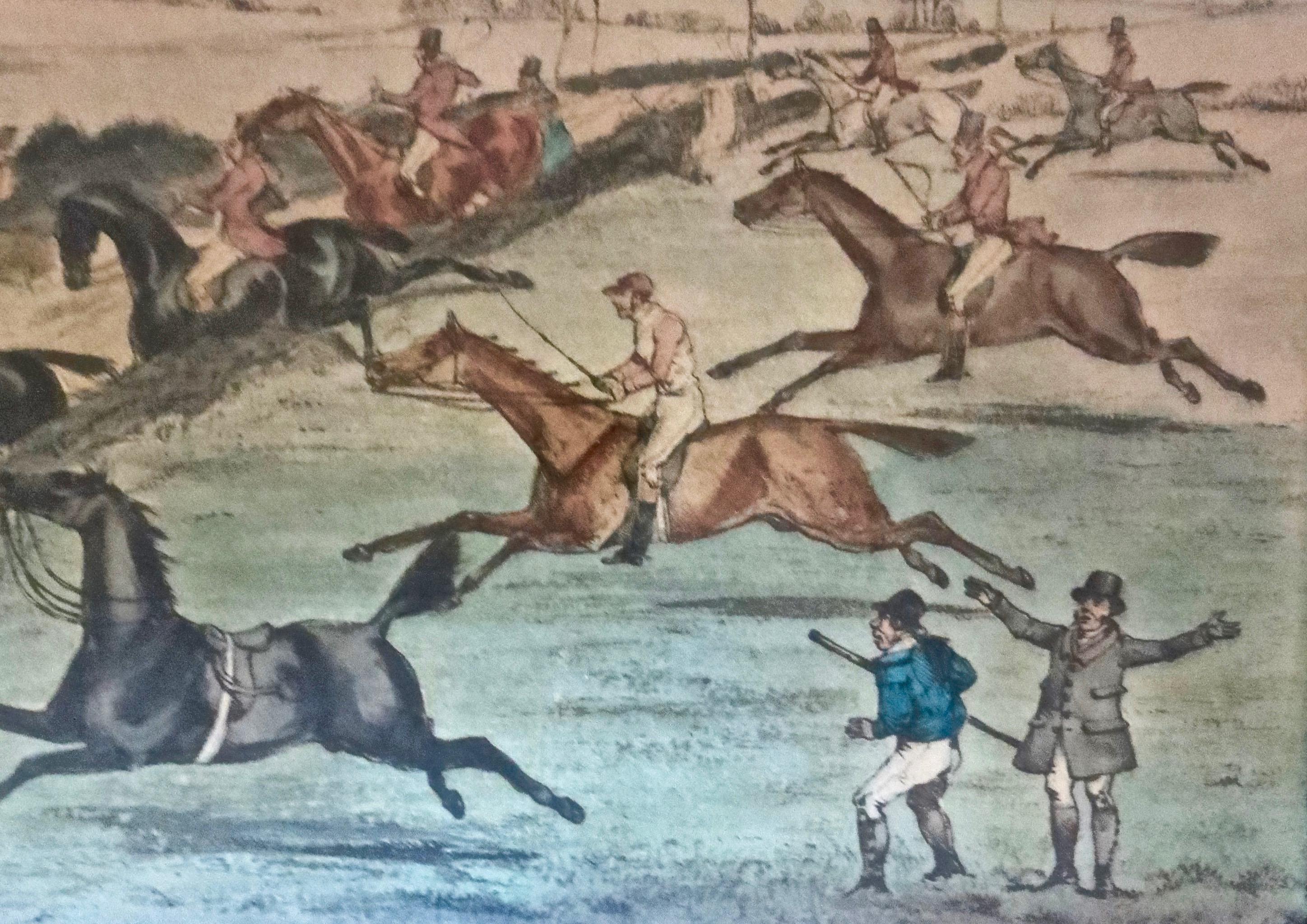 Anglais Victorien, 19e siècle. Lithographie britannique de course de chevaux en verre inversé mat, vers 1875 en vente