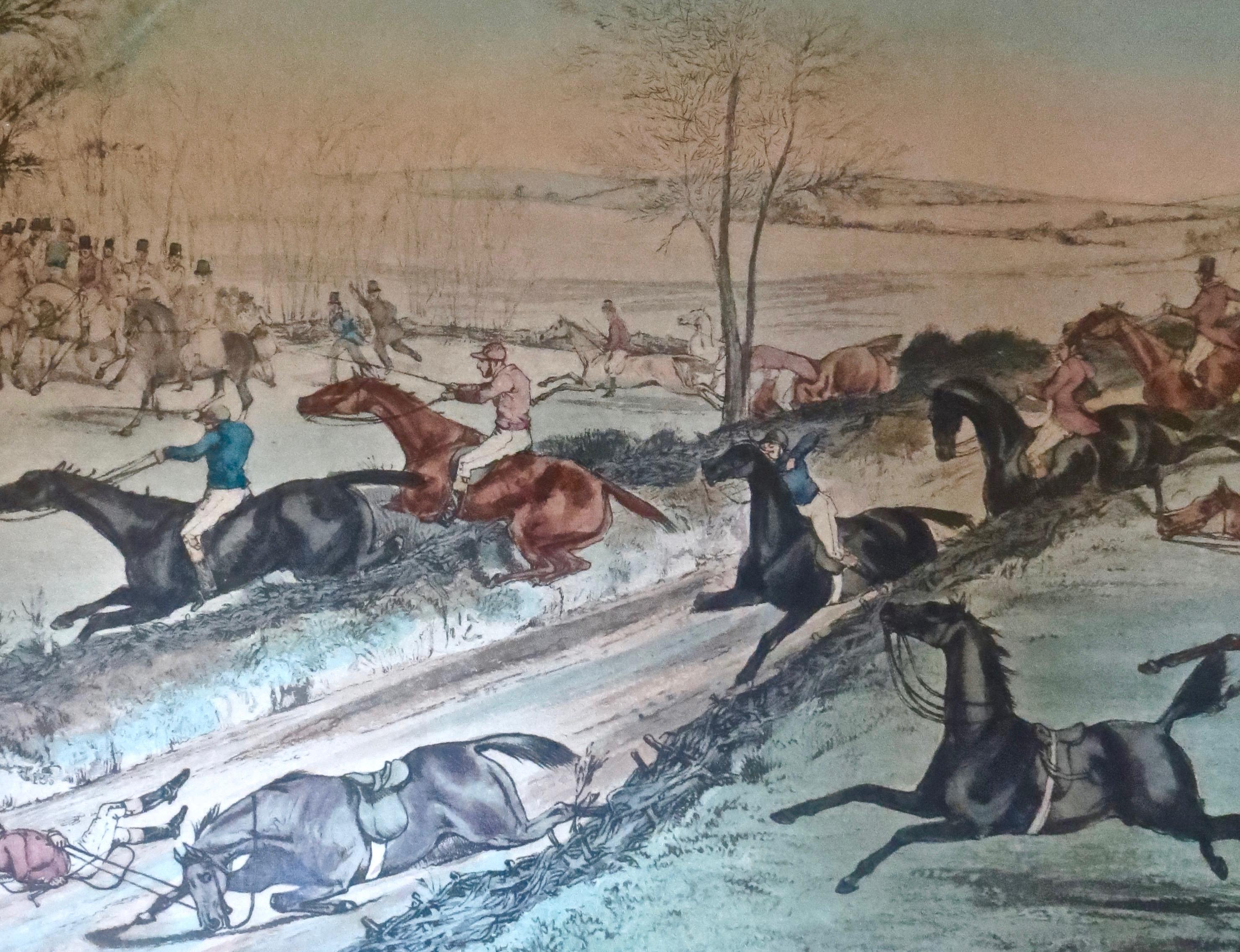 Peint Victorien, 19e siècle. Lithographie britannique de course de chevaux en verre inversé mat, vers 1875 en vente