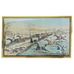 Victorien, 19e siècle. Lithographie britannique de course de chevaux en verre inversé mat, vers 1875