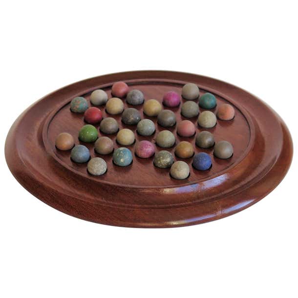 Victorian Marble Solitaire Game with Walnut Board and 33 Handmade ...