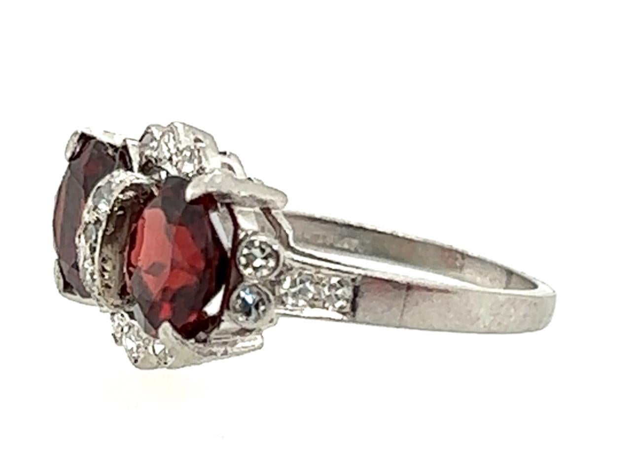Victorian 2 Stone Garnet Ring 4.40ct Original 1880s-1890s Antique Diamonds In Excellent Condition In Dearborn, MI