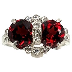 Victorian 2 Stone Garnet Ring 4.40ct Original 1880s-1890s Antique Diamonds