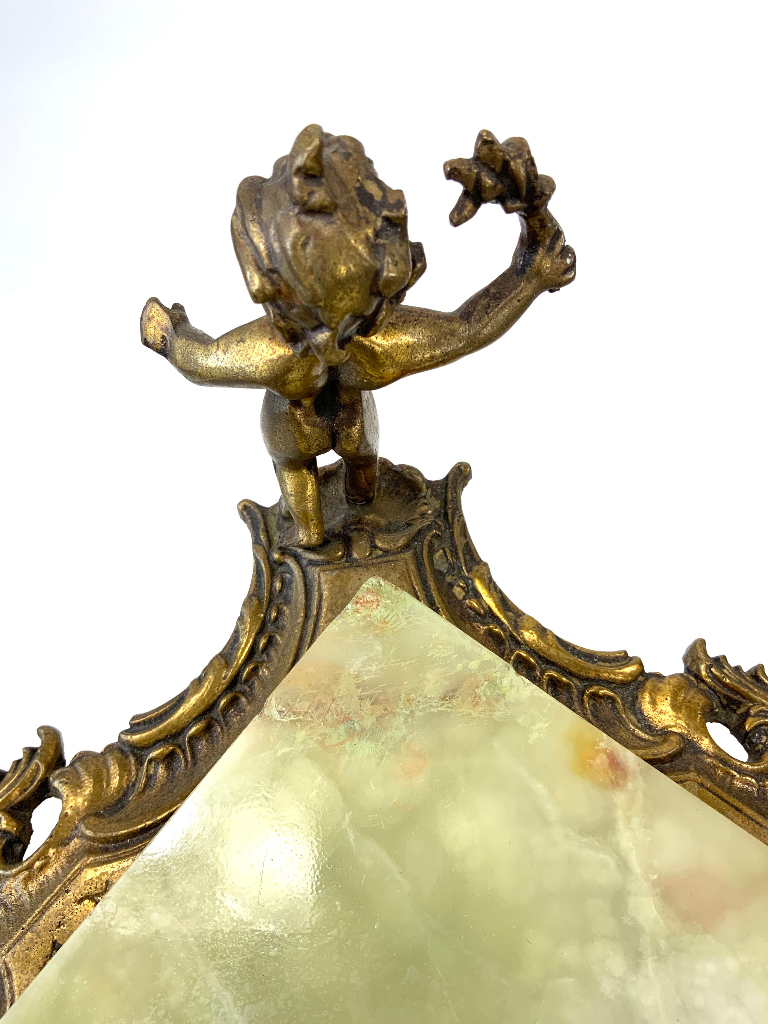 Victorian 2-Tier Brass and Onyx Plant Stand with Figural Putti For Sale 5
