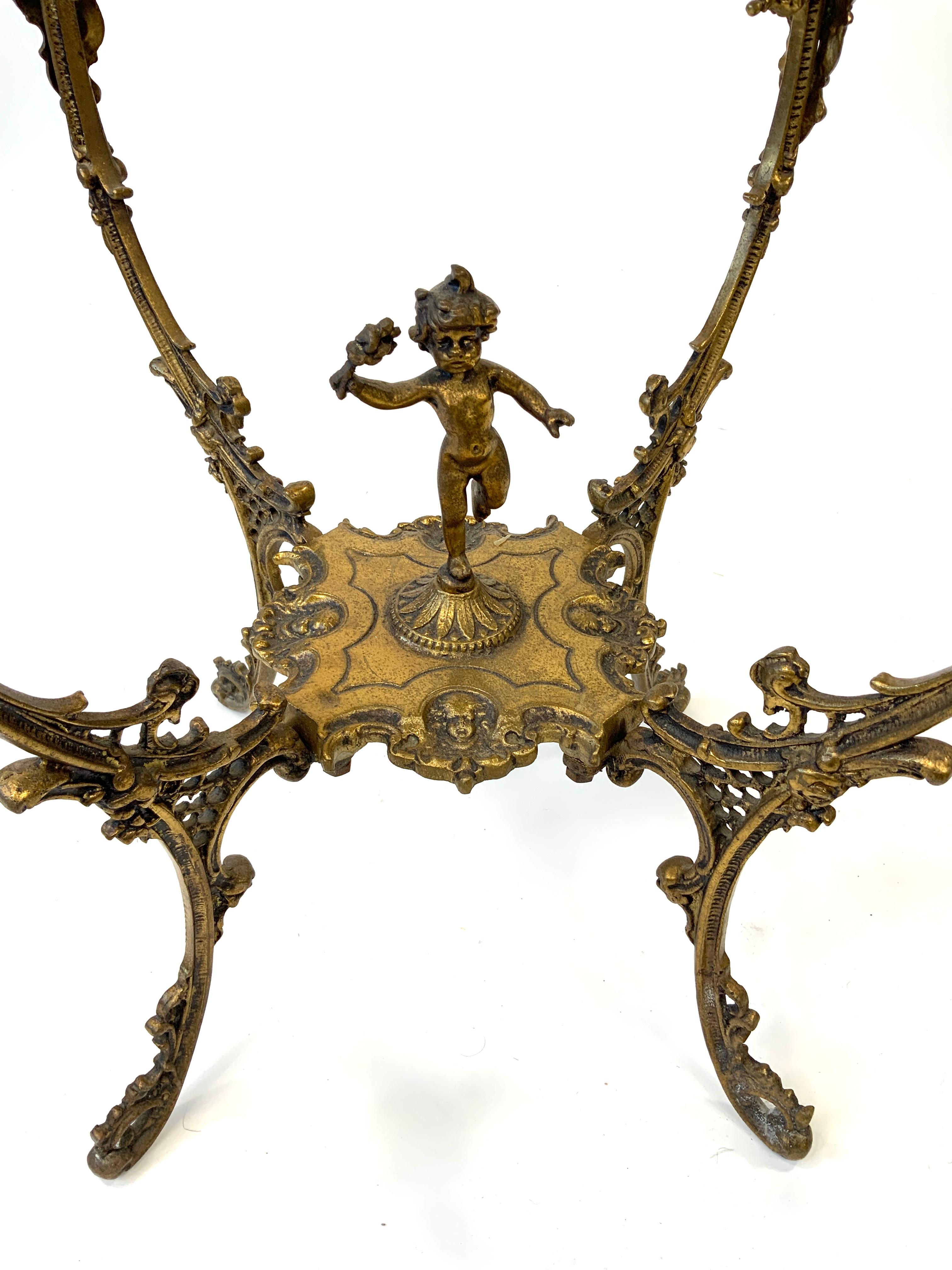 Unknown Victorian 2-Tier Brass and Onyx Plant Stand with Figural Putti For Sale