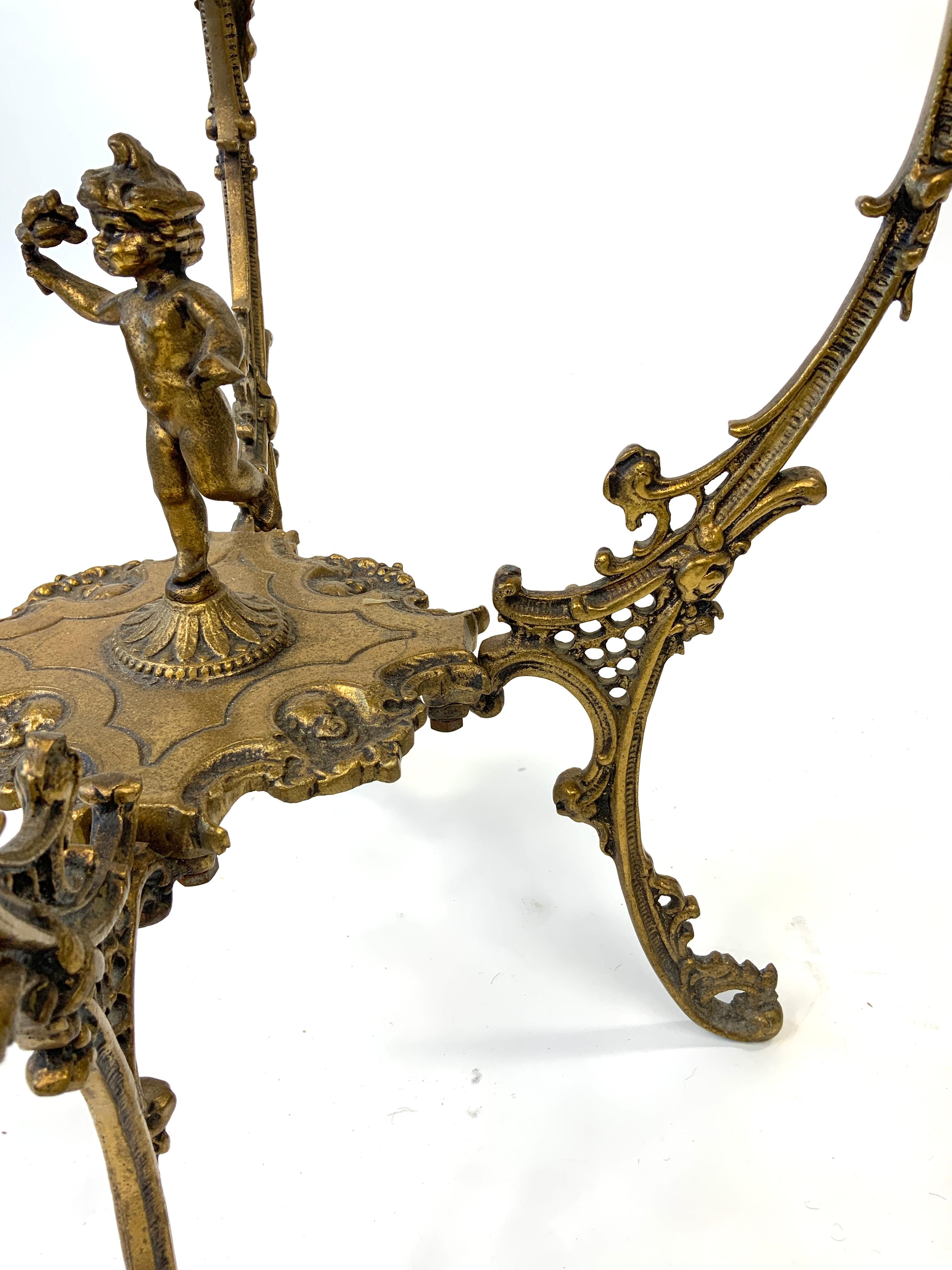 Victorian 2-Tier Brass and Onyx Plant Stand with Figural Putti For Sale 3
