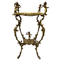 Antique Victorian 2-Tier Brass and Onyx Plant Stand with Figural Putti