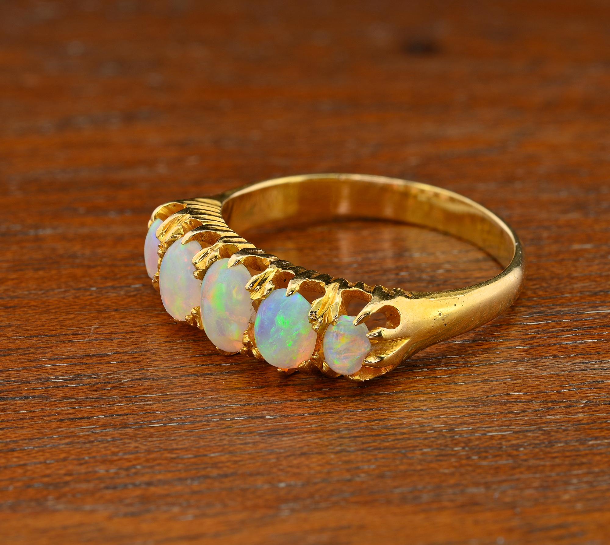 Women's Victorian 2.0 Ct Opal Five Stone 18 Kt Ring For Sale