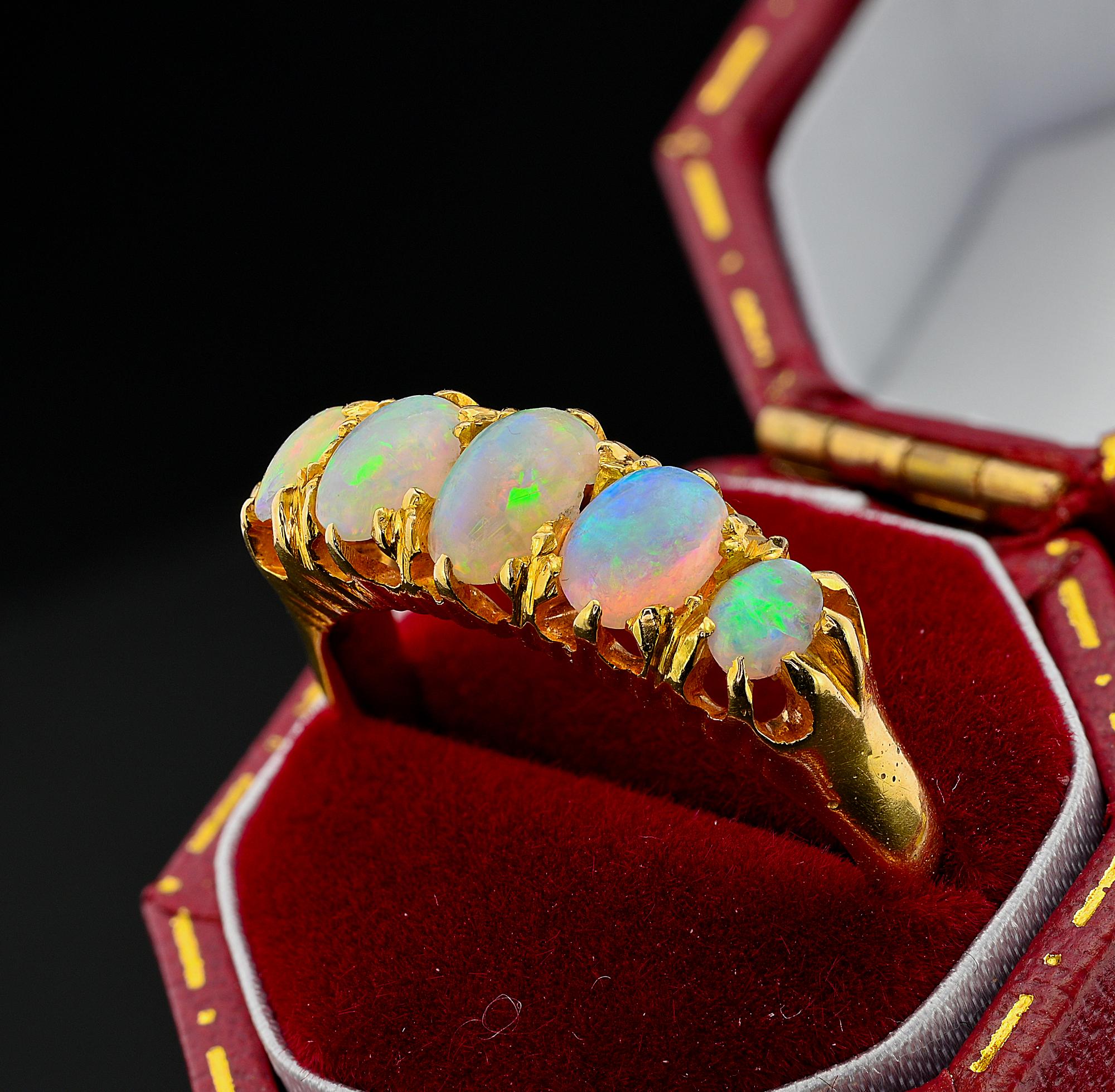 Victorian 2.0 Ct Opal Five Stone 18 Kt Ring For Sale 1